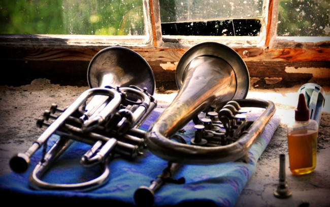 Обои картинки фото музыка, -музыкальные инструменты, труба, окно