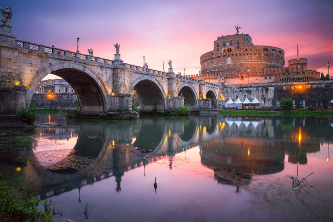 Обои картинки фото castel sant`angelo, города, рим,  ватикан , италия, мост, река, замок