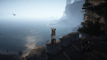 обоя видео игры, uncharted 4,  a thief`s end, люди, скалы, море, крепость