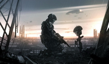 Картинка фэнтези иные+миры +иные+времена город развалины солдат печаль шлем