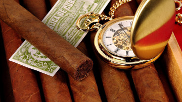 Картинка разное курительные принадлежности спички хронометр часы сигары