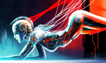 Картинка фэнтези роботы киборги механизмы девушка