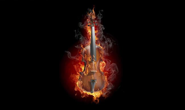 Обои картинки фото музыка, музыкальные, инструменты, дым, огонь, скрипка