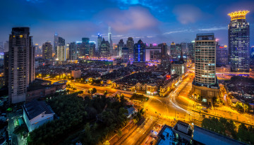Картинка shanghai города шанхай+ китай нлчь огни небоскребы магистраль