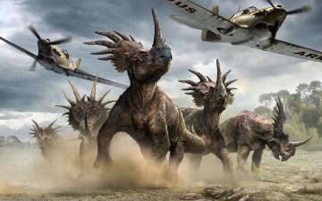 Картинка daren+horley фэнтези существа динозавры стиракозавры daren horley самолёты