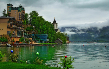 Картинка австрия+санкт-вольфганг города -+пейзажи кирха дома санкт-вольфганг австрия sankt wolfgang wolfgangsee озеро