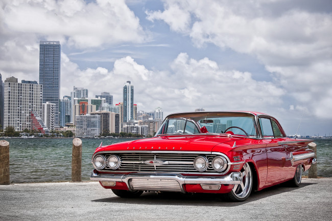 Обои картинки фото 1960 chevy impala, автомобили, chevrolet, красный, шевроле