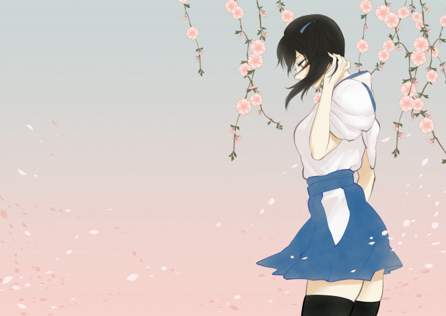 Обои картинки фото аниме, kantai collection, арт, shoukaki, earthean, девушка, цветы, сакура, лепестки