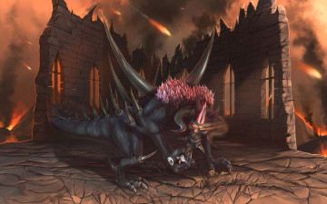Картинка фэнтези демоны фон руины дракон
