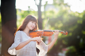 Картинка музыка -другое девушка взгляд скрипка растения природа