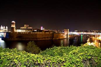 Картинка города марсель+ франция река крепость вечер огни