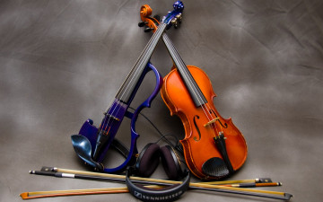 обоя музыка, -музыкальные инструменты, скрипка, смычок, наушники