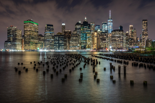 Обои картинки фото города, нью-йорк , сша, огни, ночь