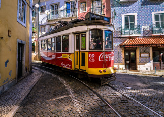 Картинка трамвай техника трамваи город испания улица рельсы
