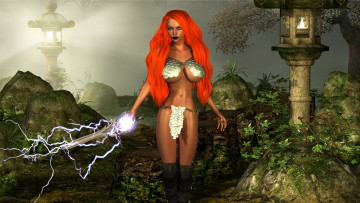 Картинка 3д+графика фантазия+ fantasy девушка фон взгляд униформа меч магия