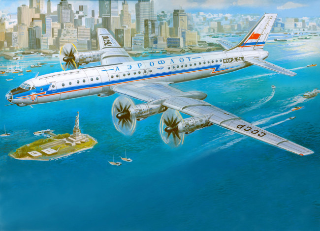 Обои картинки фото авиация, 3д, рисованые, graphic, река, ссср, аэрофлот, ретро