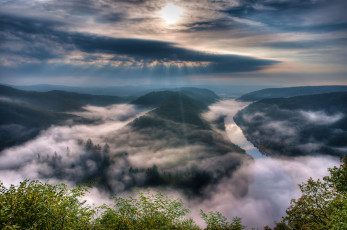Картинка природа восходы закаты небо туман германия саар река