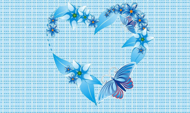 Обои картинки фото векторная графика, сердечки, синий, цветы