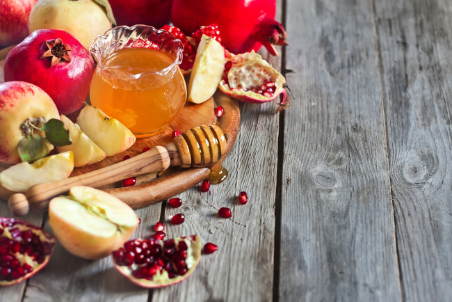 Обои картинки фото еда, фрукты,  ягоды, гранат, яблоки, мед