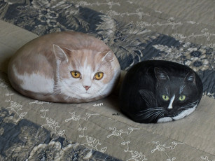 Картинка разное ремесла +поделки +рукоделие рисунок коты камень ткань