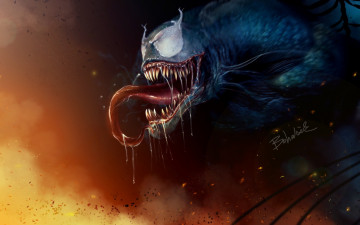 Картинка фэнтези существа eddie brock venom spider-man паутина огонь арт art веном