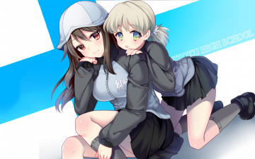 обоя аниме, girls und panzer, фон, взгляд, девушки