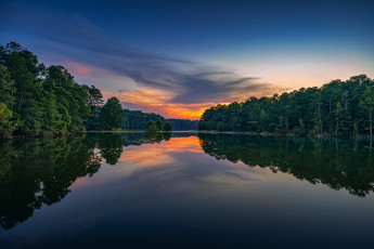 Картинка природа реки озера озеро лес отражение закат