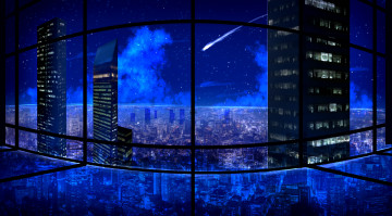 Картинка аниме город +улицы +здания ночь