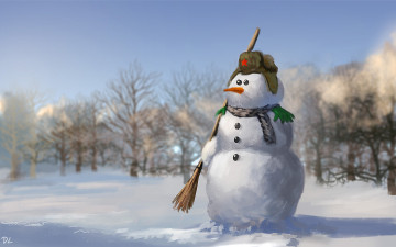 Картинка праздничные рисованные снеговик зима