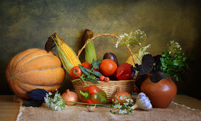 Обои картинки фото еда, натюрморт, корзина, овощи