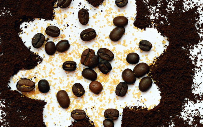 Обои картинки фото еда, кофе,  кофейные зёрна, молотый, зерна, кофейные, рисунок