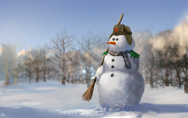 Обои картинки фото праздничные, рисованные, снеговик, зима
