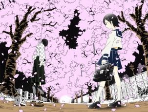 Картинка аниме sayonara+zetsubo+sensei сакура аллея школьница петля учитель