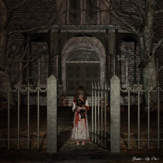 Картинка 3д графика horror ужас кров дом девочка забор ночь