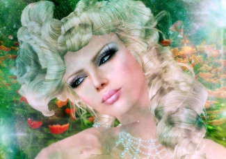 Картинка 3д графика portraits портрет цветы блондинка прическа