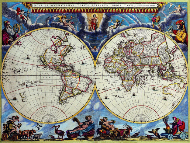 Обои картинки фото старинная, карта, мира, разное, глобусы, карты, полушария