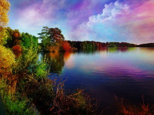 Картинка природа реки озера озеро осень краски лес