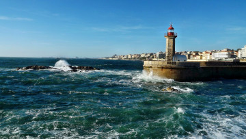 Картинка природа маяки волны маяк мол побережье море