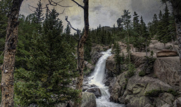 Картинка природа водопады ущелье лес сумрак водопад река скалы горы