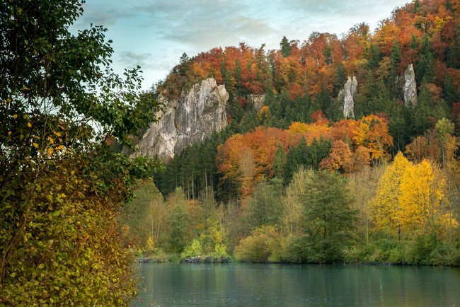 Обои картинки фото природа, реки, озера, река, бавария, германия, осень, лес