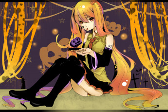 Картинка аниме vocaloid zettai ryouiki ведьма звезда рисунки ленты magic волосы крест язык девушка тыква hatsune miku halloween