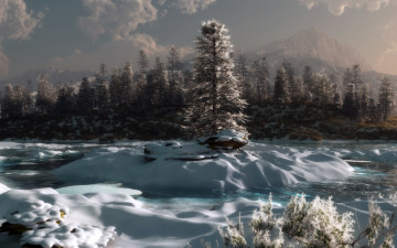 Картинка 3д+графика природа+ nature снег деревья
