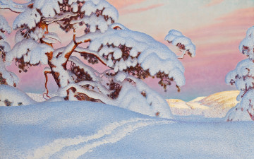 Картинка рисованное живопись тропа сосна снег gustaf fjaestad зима