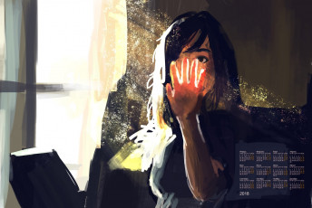 Картинка календари рисованные +векторная+графика свет окно рука девушка