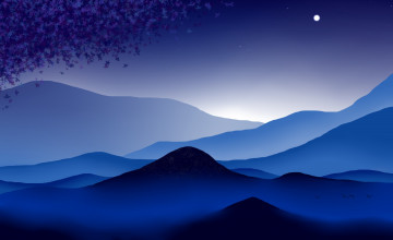 Картинка векторная+графика природа+ nature луна горы