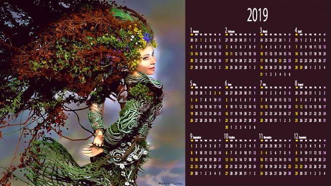 Обои картинки фото календари, фэнтези, цветы, девушка