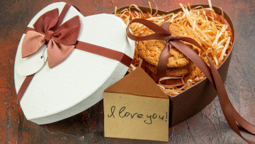 Картинка праздничные день+святого+валентина +сердечки +любовь сердце коробка печенье надпись признание