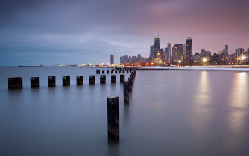 Картинка chicago города Чикаго сша залив сваи ночной город