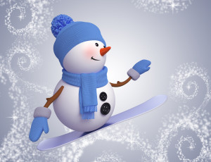 Картинка праздничные 3д+графика+ новый+год снеговик лоска сноуборд