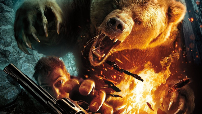 Обои картинки фото видео игры, - cabela`s dangerous hunts, мужчина, пламя, револьвер, медведь
